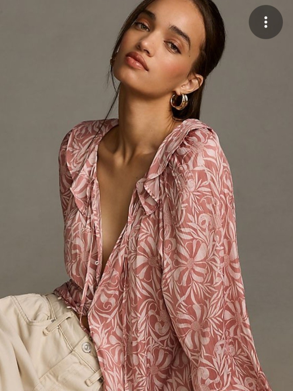 Anthropologie Pink Floral Ruffle Button-Down Blouse